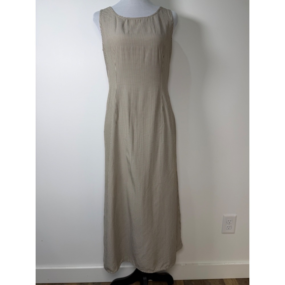 Vintage J Crew Brown Gingham Maxi Dress Women's 4 Cottagecore 90s Made Hong Kong